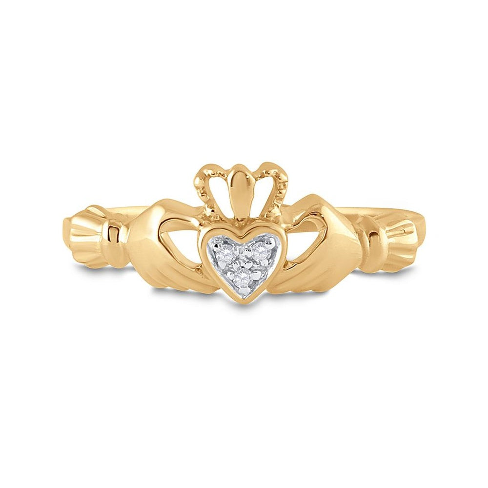 10K Yellow Gold Diamond Claddagh Heart Ring - 0.02 Carat Total Diamond Weight