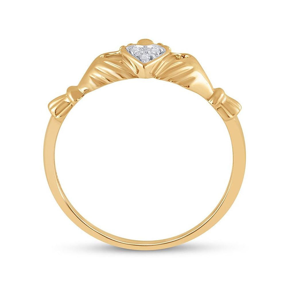 10K Yellow Gold Diamond Claddagh Heart Ring - 0.02 Carat Total Diamond Weight