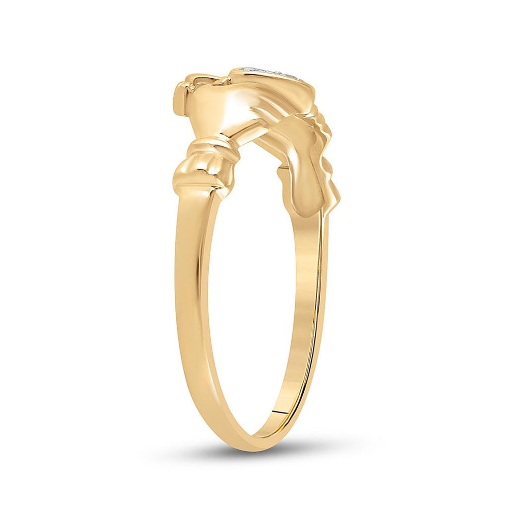 10K Yellow Gold Diamond Claddagh Heart Ring - 0.02 Carat Total Diamond Weight