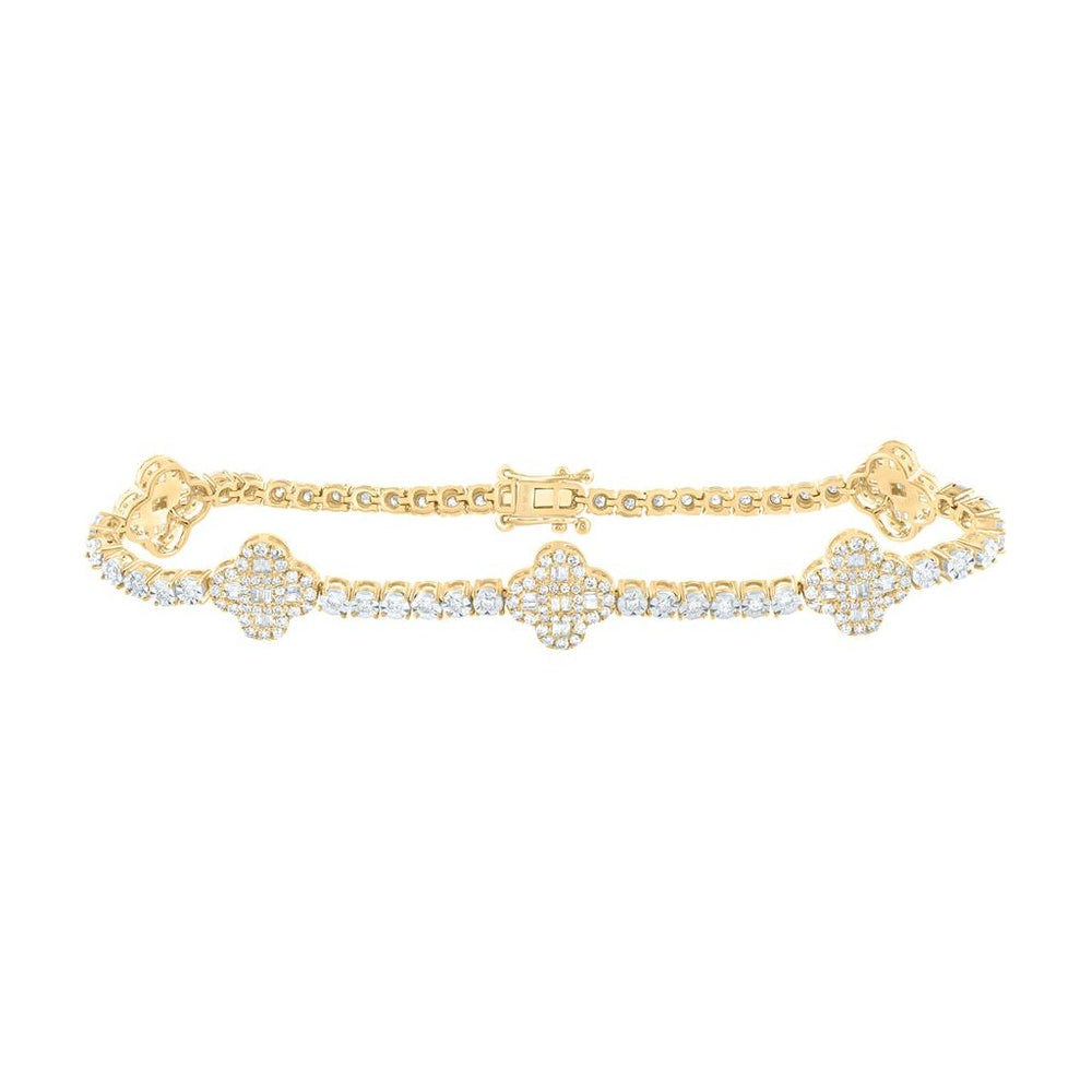 10K Yellow Gold Diamond Clover 7-Inch Bracelet - 1 1/2 Carat Total Diamond Weight