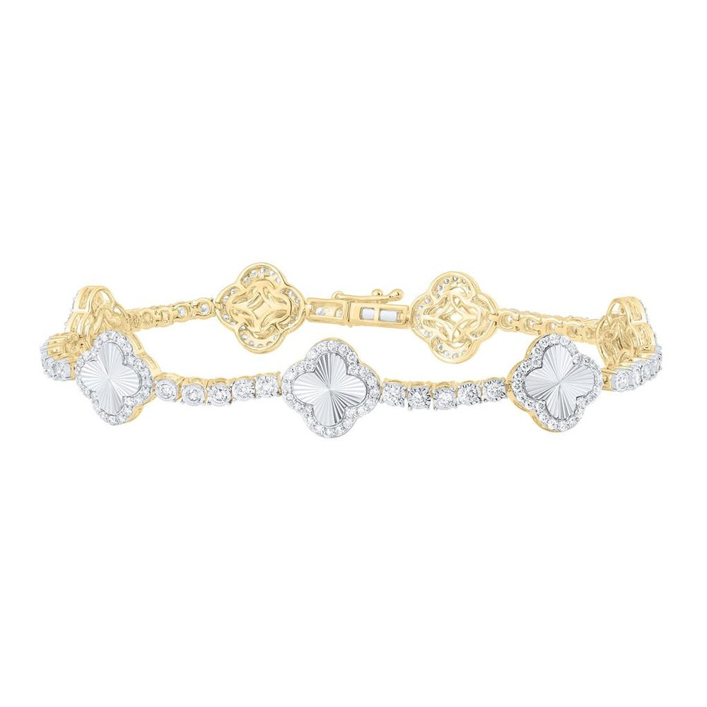 10K Yellow Gold Diamond Clover 7-Inch Bracelet - 1 3/4 Carat Total Diamond Weight