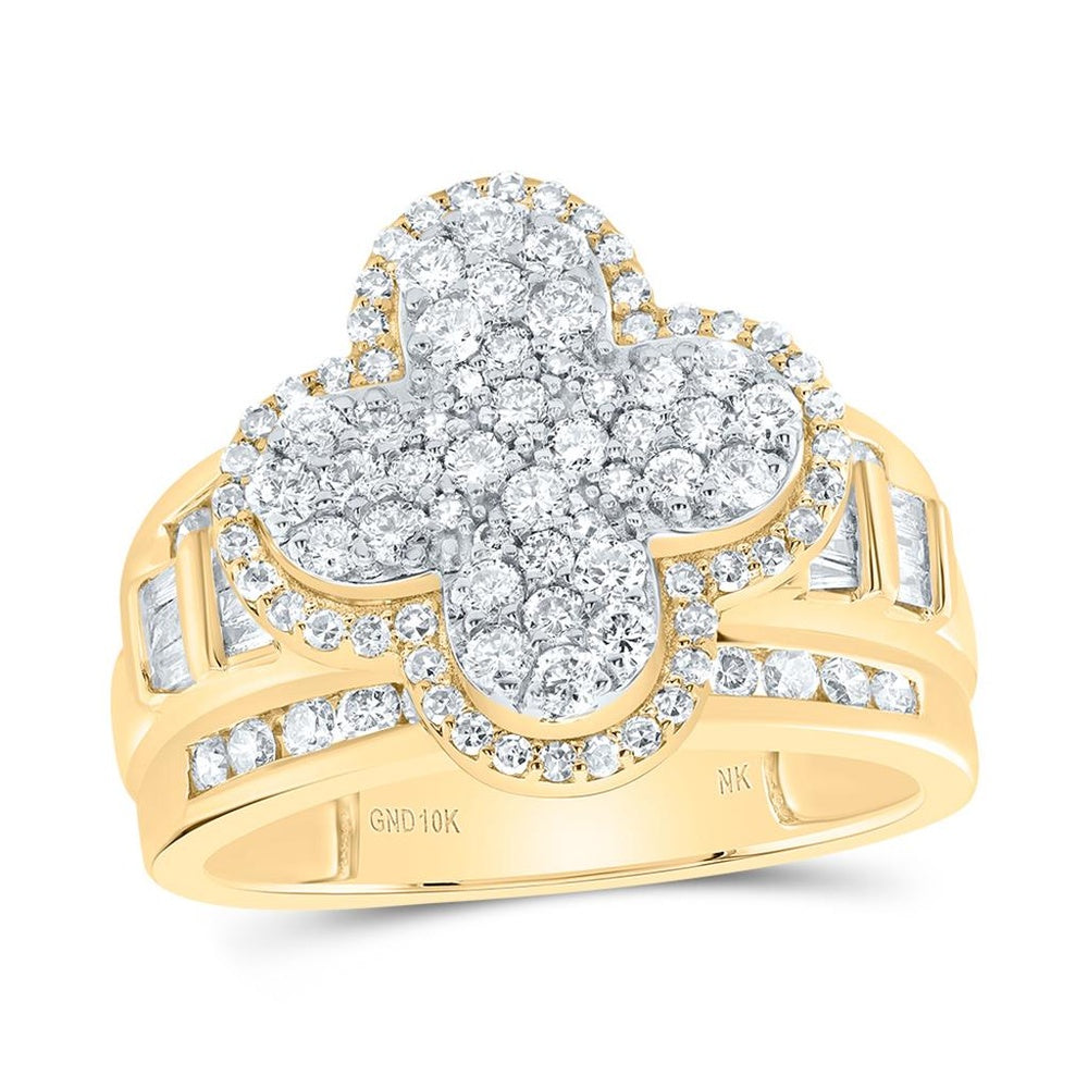 10K Yellow Gold Diamond Clover Ring - 1 1/3 Carat Total Diamond Weight