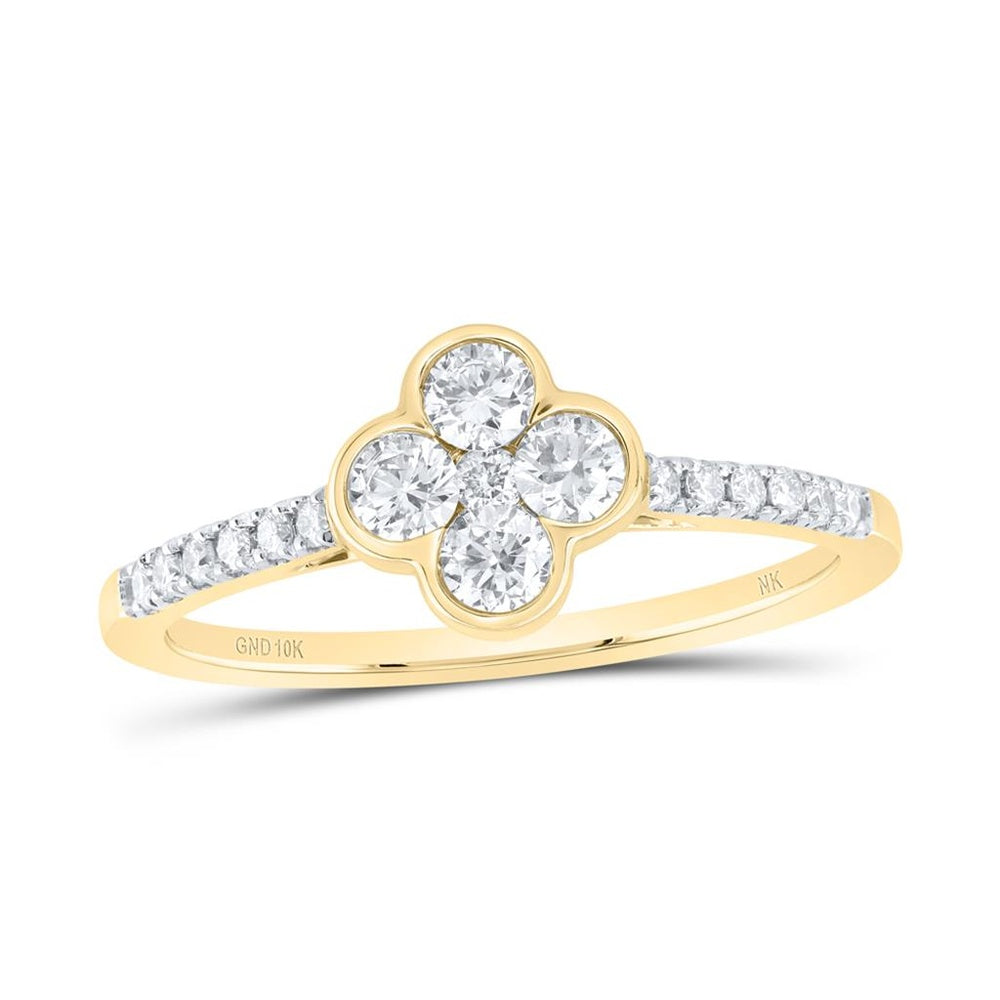 10K Yellow Gold Diamond Clover Ring - 1/2 Carat Total Diamond Weight