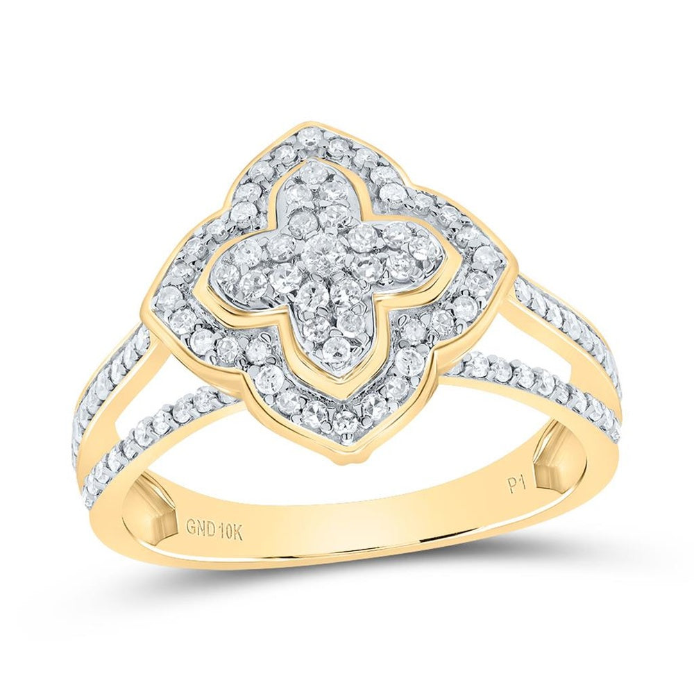 10K Yellow Gold Diamond Clover Ring - 1/2 Carat Total Diamond Weight