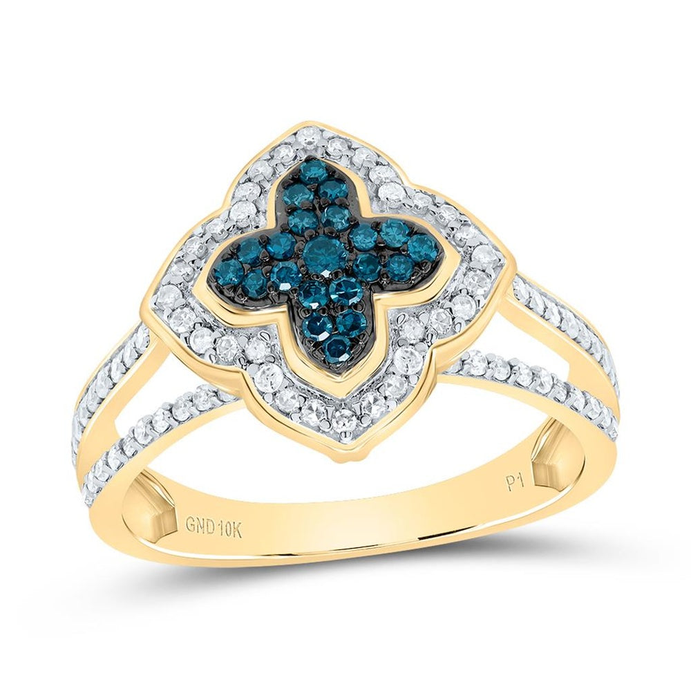 10K Yellow Gold Diamond Clover Ring - 1/2 Carat Total Diamond Weight
