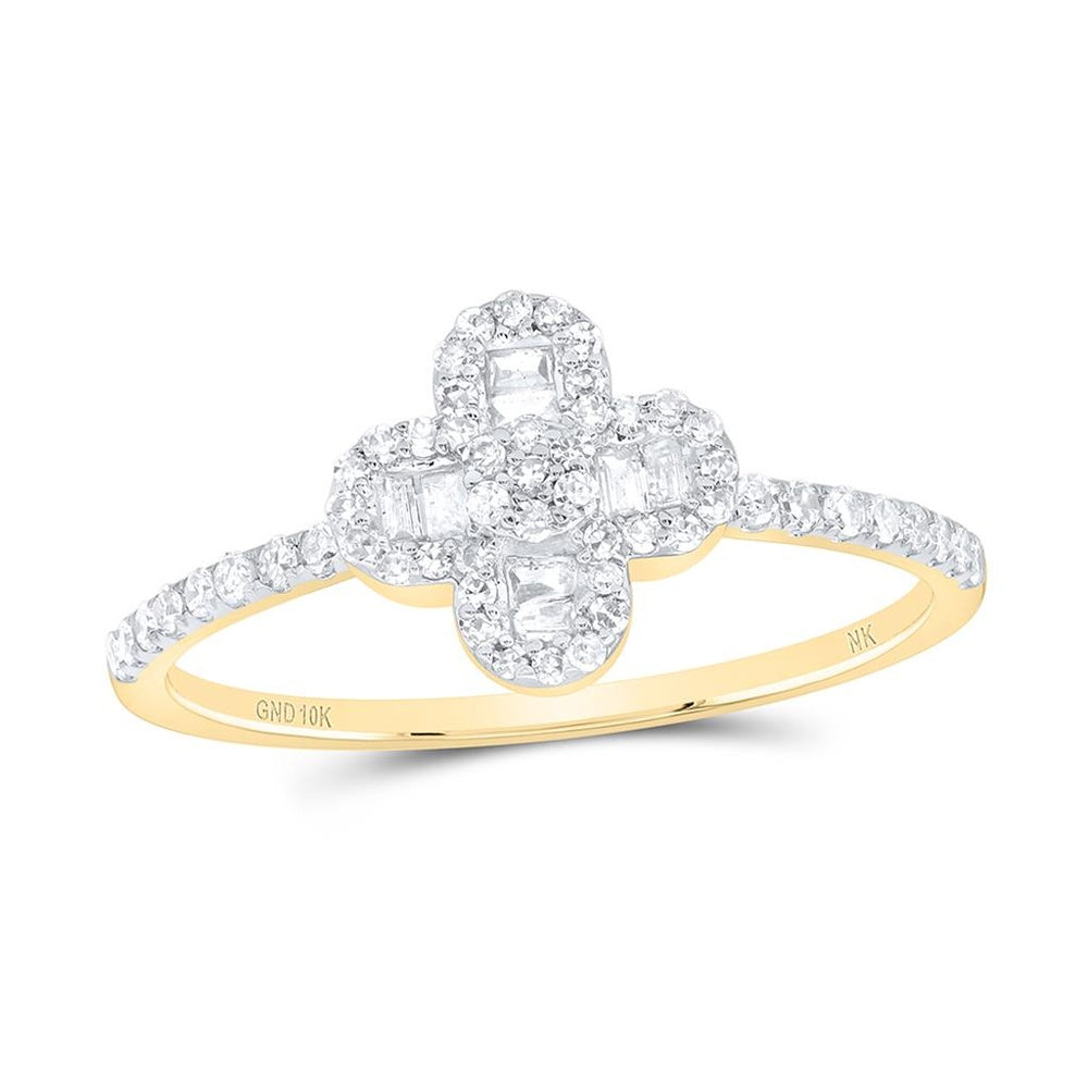 10K Yellow Gold Diamond Clover Ring - 1/3 Carat Total Diamond Weight