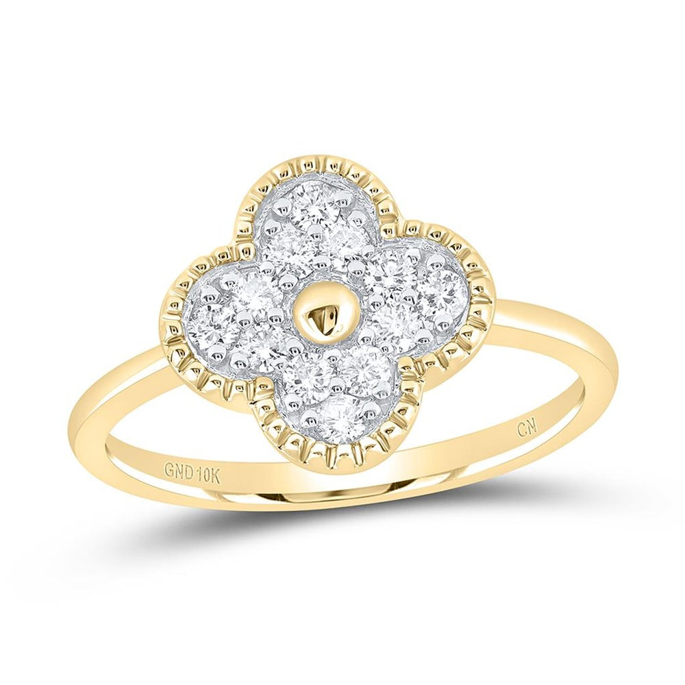 10K Yellow Gold Diamond Clover Ring - 1/3 Carat Total Diamond Weight