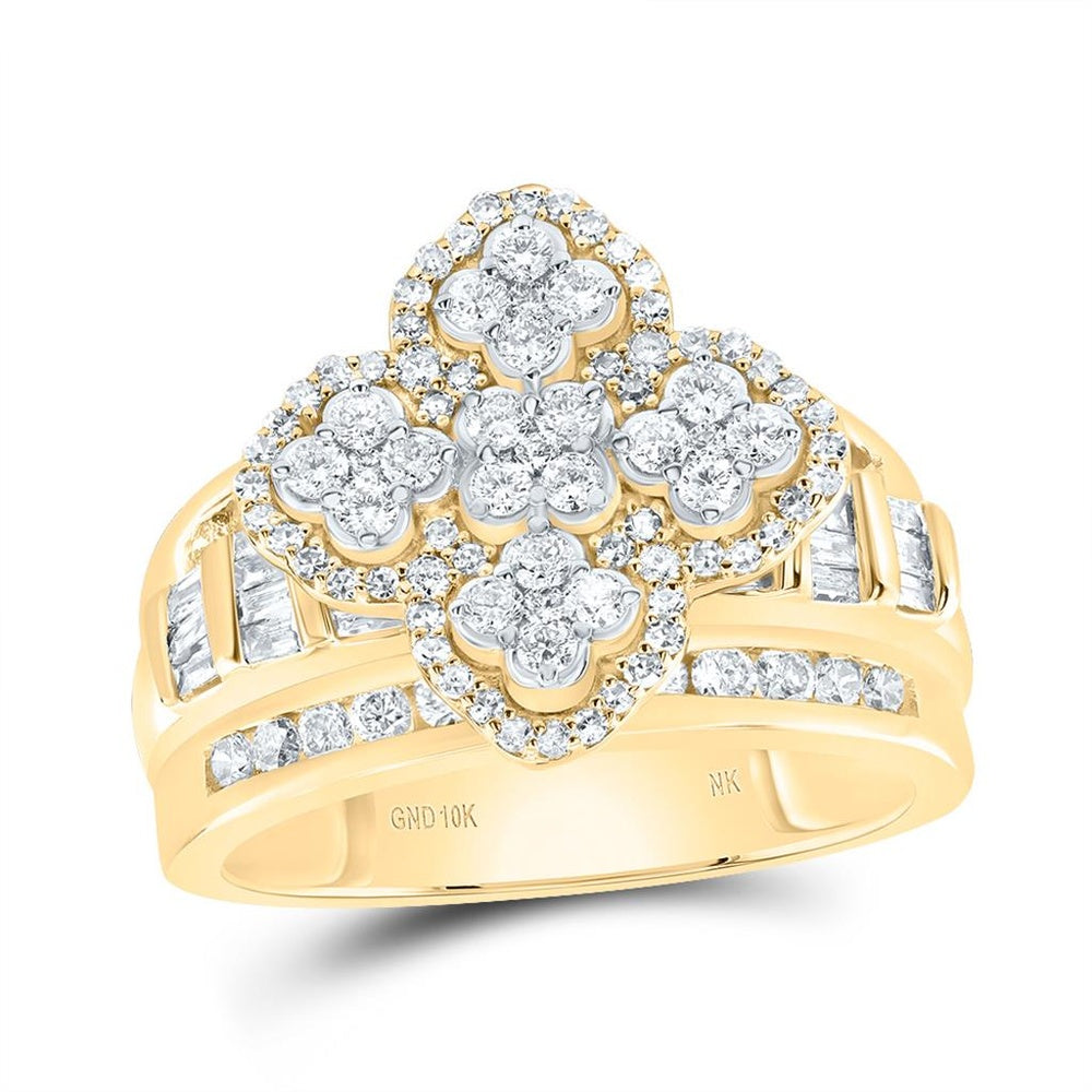 10K Yellow Gold Diamond Clover Ring - 1 Carat Total Diamond Weight