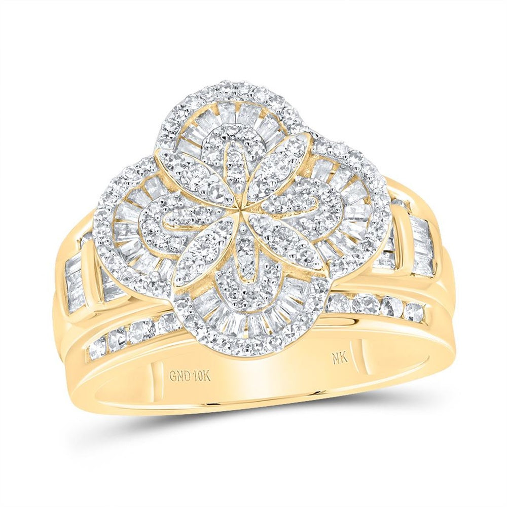 10K Yellow Gold Diamond Clover Ring - 1 Carat Total Diamond Weight