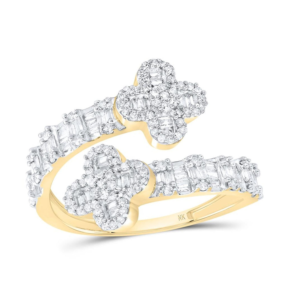 10K Yellow Gold Diamond Clover Ring - 3/4 Carat Total Diamond Weight