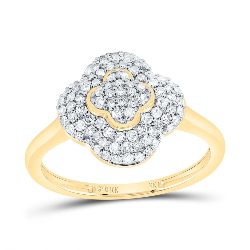 10K Yellow Gold Diamond Clover Ring - 3/8 Carat Total Diamond Weight
