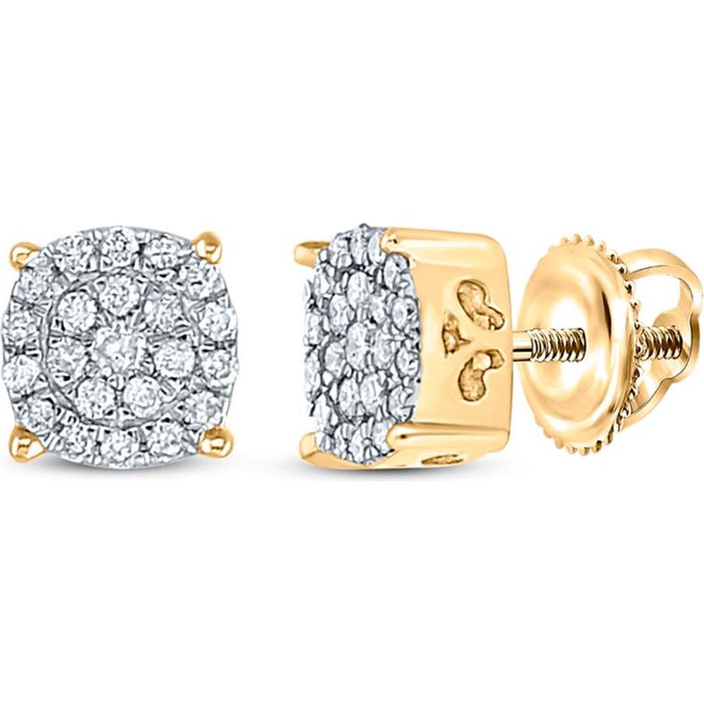 10K Yellow Gold Diamond Cluster Stud Earrings with Pave-Set Round Diamonds - 0.125 Carat Total Diamond Weight