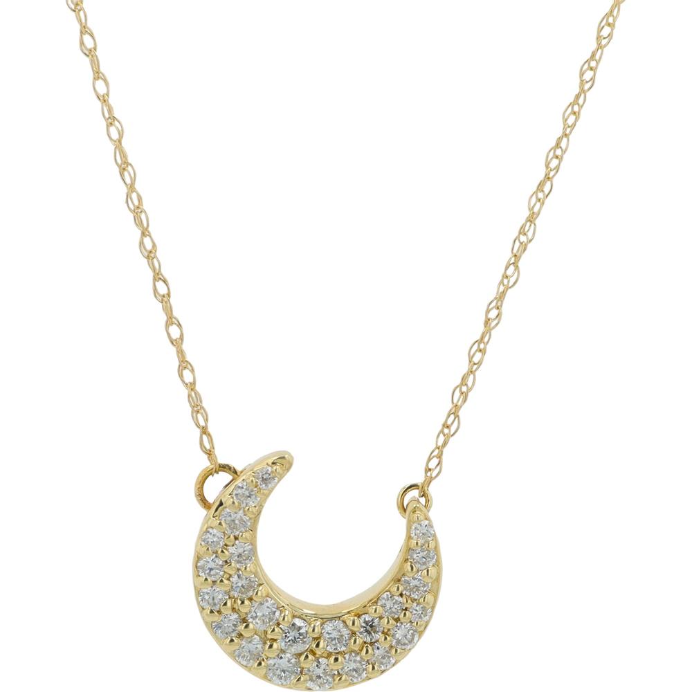 10K Yellow Gold Diamond Crescent Moon Pendant Necklace - 0.25 Carat Total Diamond Weight