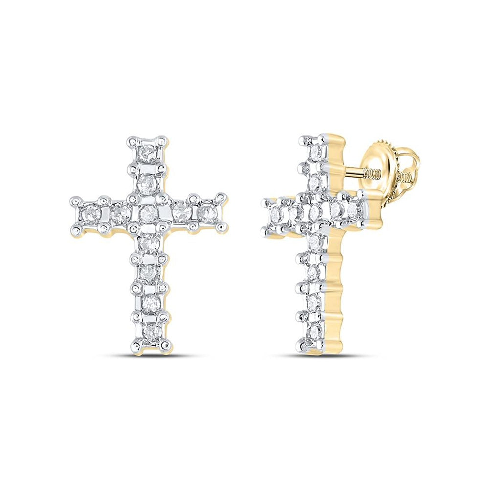 10K Yellow Gold Diamond Cross Earrings - 1/10 Carat Total Diamond Weight