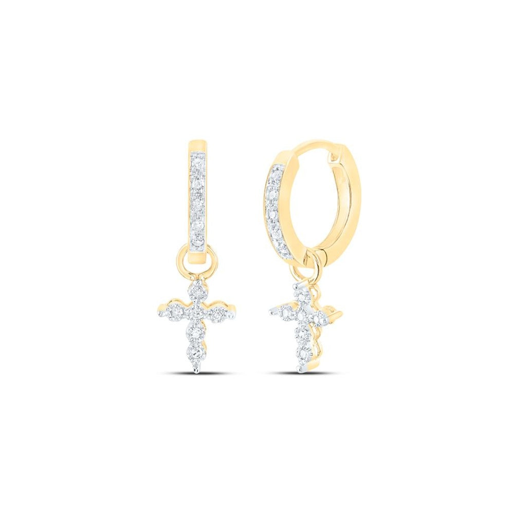 10K Yellow Gold Diamond Cross Earrings - 1/8 Carat Total Diamond Weight