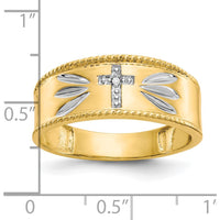 10K Yellow Gold Diamond Cross Men's Wedding Band with Rhodium Accents - 0.004 Carat Total Diamond Weight