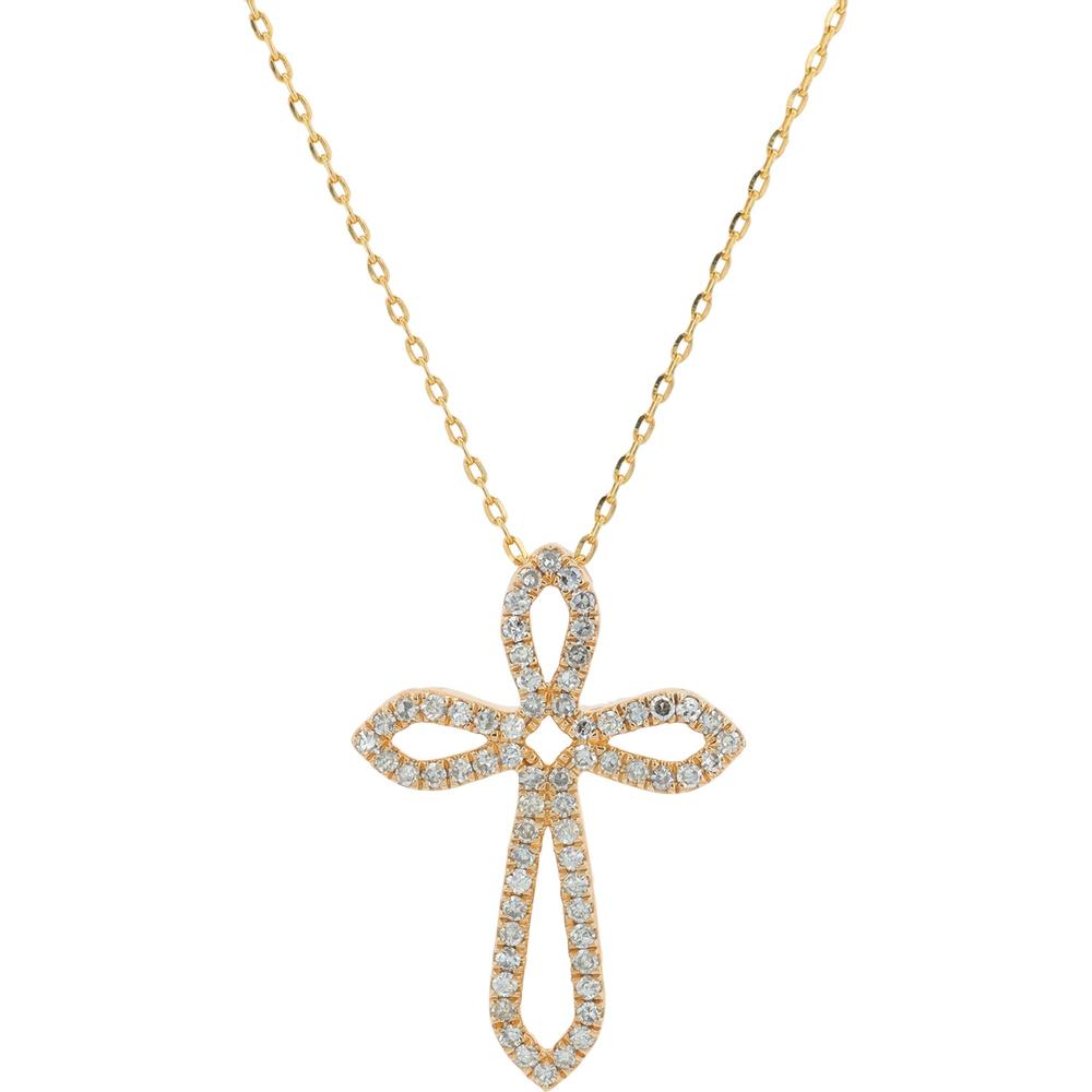 10K Yellow Gold Diamond Cross Pendant - 0.50 Carat Total Diamond Weight