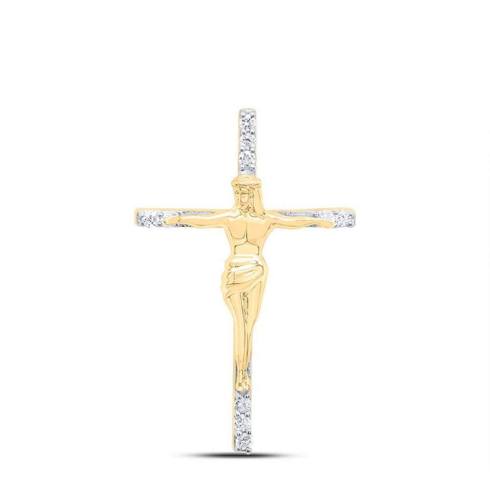 10K Yellow Gold Diamond Cross Pendant - 1/10 Carat Total Diamond Weight