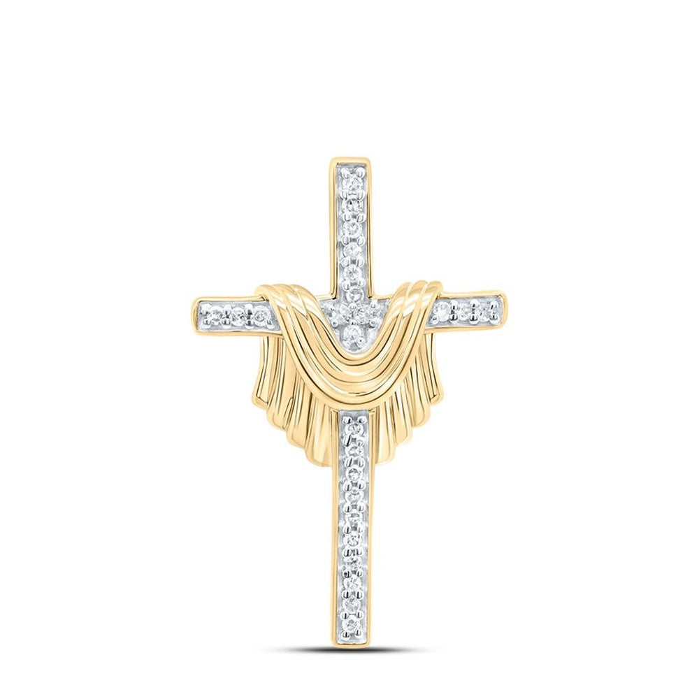 10K Yellow Gold Diamond Cross Pendant - 1/10 Carat Total Diamond Weight