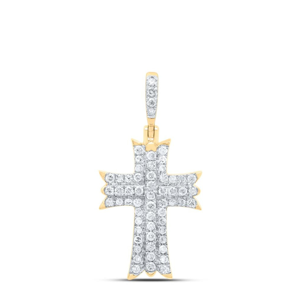 10K Yellow Gold Diamond Cross Pendant - 1/2 Carat Total Diamond Weight