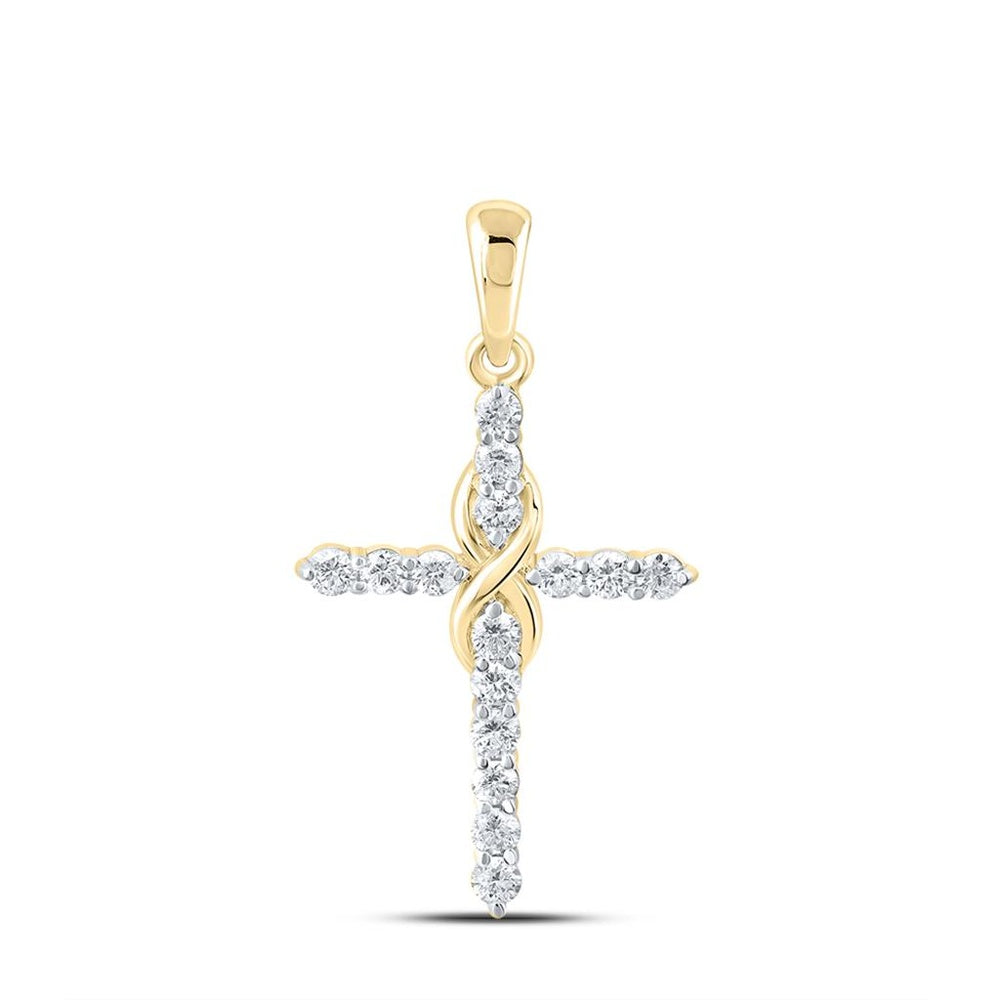 10K Yellow Gold Diamond Cross Pendant - 1/2 Carat Total Diamond Weight