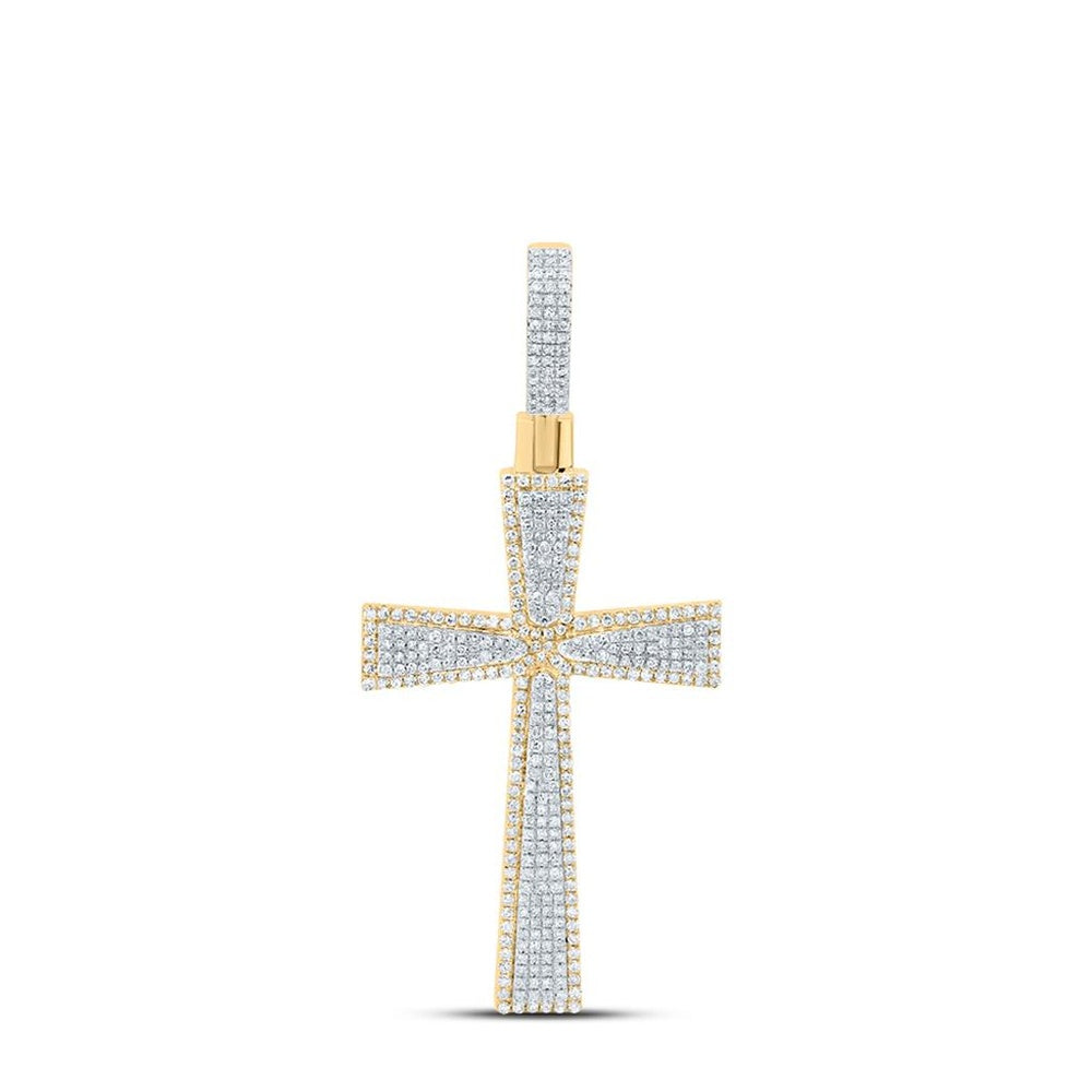 10K Yellow Gold Diamond Cross Pendant - 1 3/8 Carat Total Diamond Weight