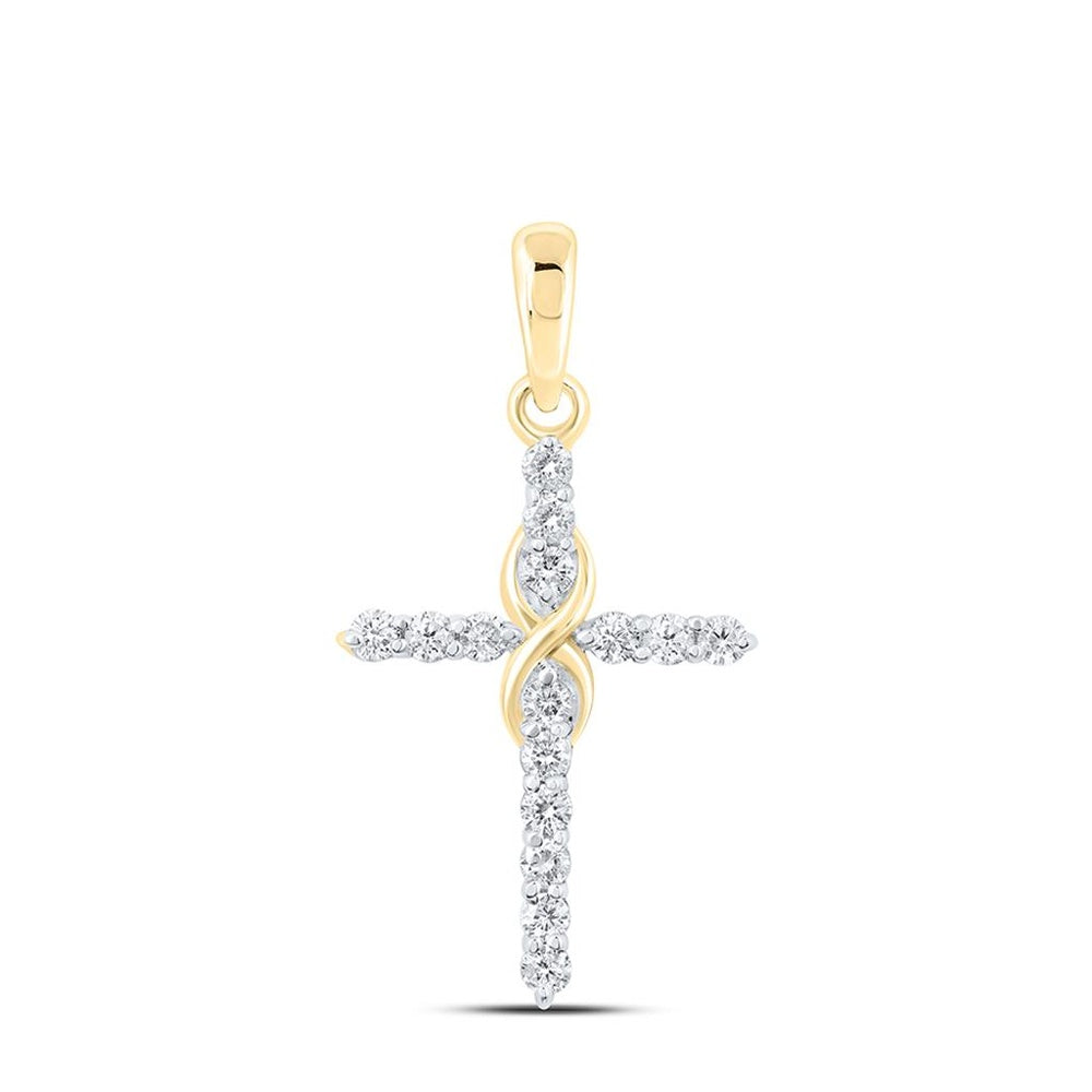 10K Yellow Gold Diamond Cross Pendant - 1/4 Carat Total Diamond Weight