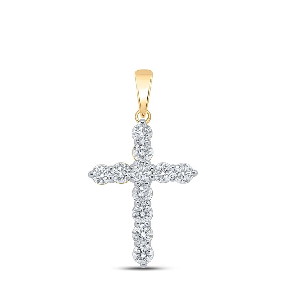 10K Yellow Gold Diamond Cross Pendant - 1 and 1/2 Carat Total Diamond Weight