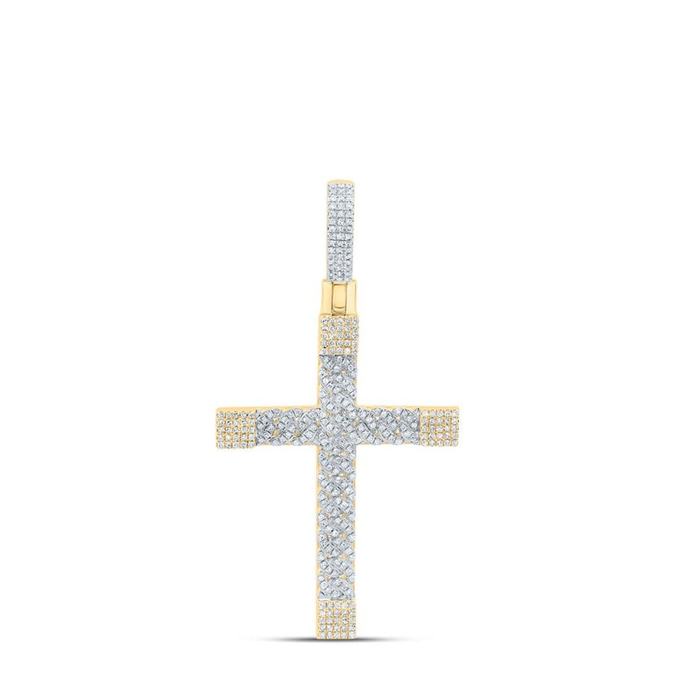 10K Yellow Gold Diamond Cross Pendant - 7/8 Carat Total Diamond Weight