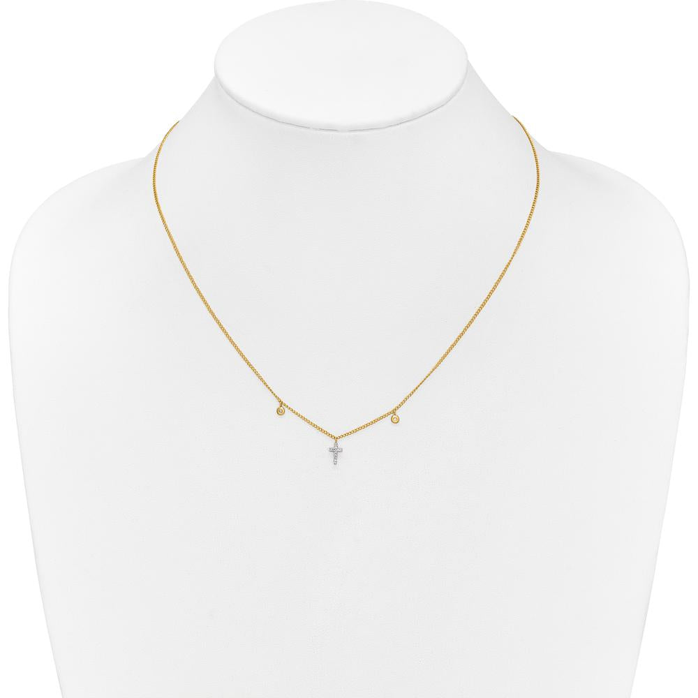 10K Yellow Gold Diamond Cross Pendant Necklace - 0.12 Carat Total Diamond Weight by Oro Pregiato
