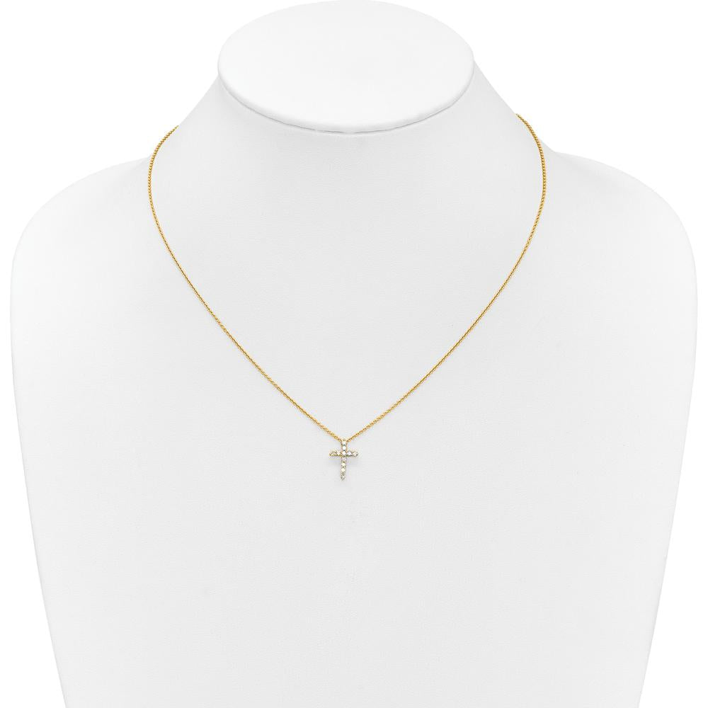 10K Yellow Gold Diamond Cross Pendant Necklace - 0.25 Carat Total Diamond Weight by Oro Pregiato