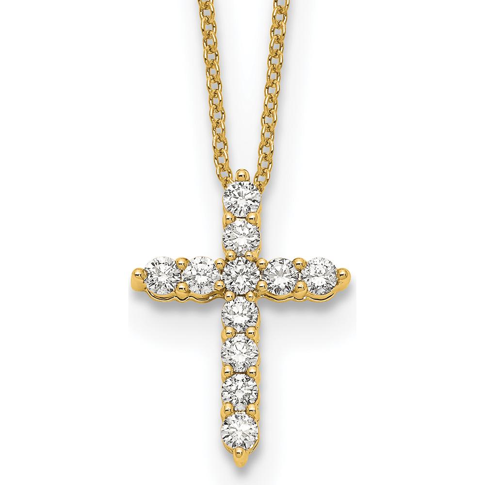 10K Yellow Gold Diamond Cross Pendant Necklace - 0.45 Carat Total Diamond Weight by Oro Pregiato