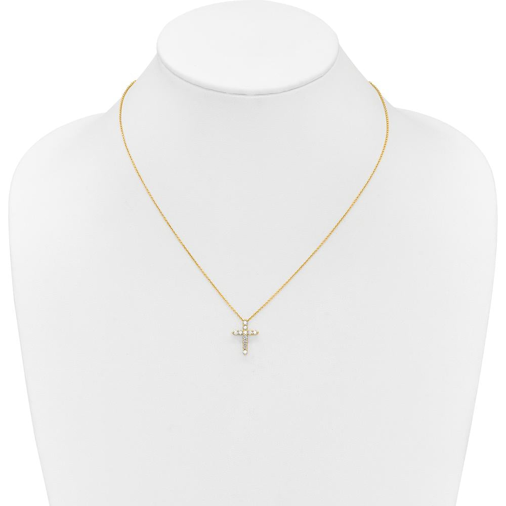10K Yellow Gold Diamond Cross Pendant Necklace - 0.45 Carat Total Diamond Weight by Oro Pregiato