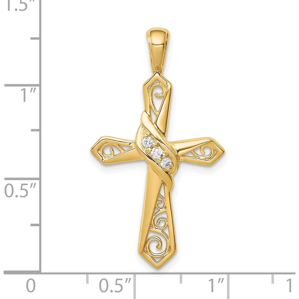 10K Yellow Gold Diamond Cross Pendant with 1/20 Carat Total Diamond Weight by Oro Pregiato