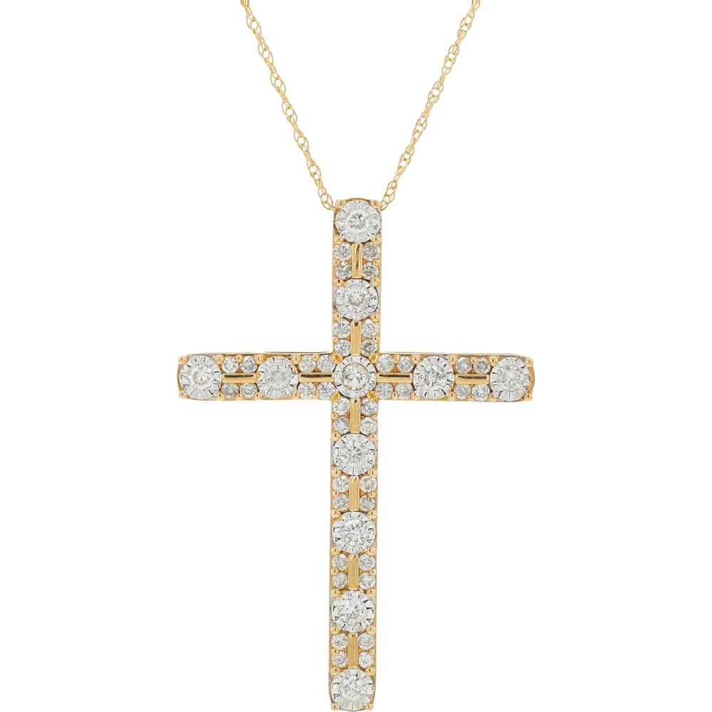 10K Yellow Gold Diamond Cross Pendant with Round Cut Diamonds - 0.50 Carat Total Diamond Weight