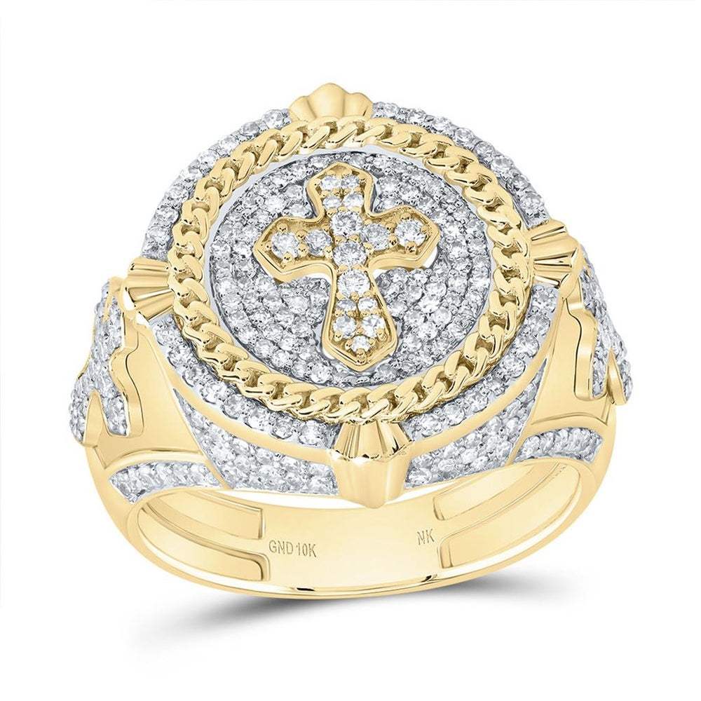 10K Yellow Gold Diamond Cross Ring - 1 1/5 Carat Total Diamond Weight
