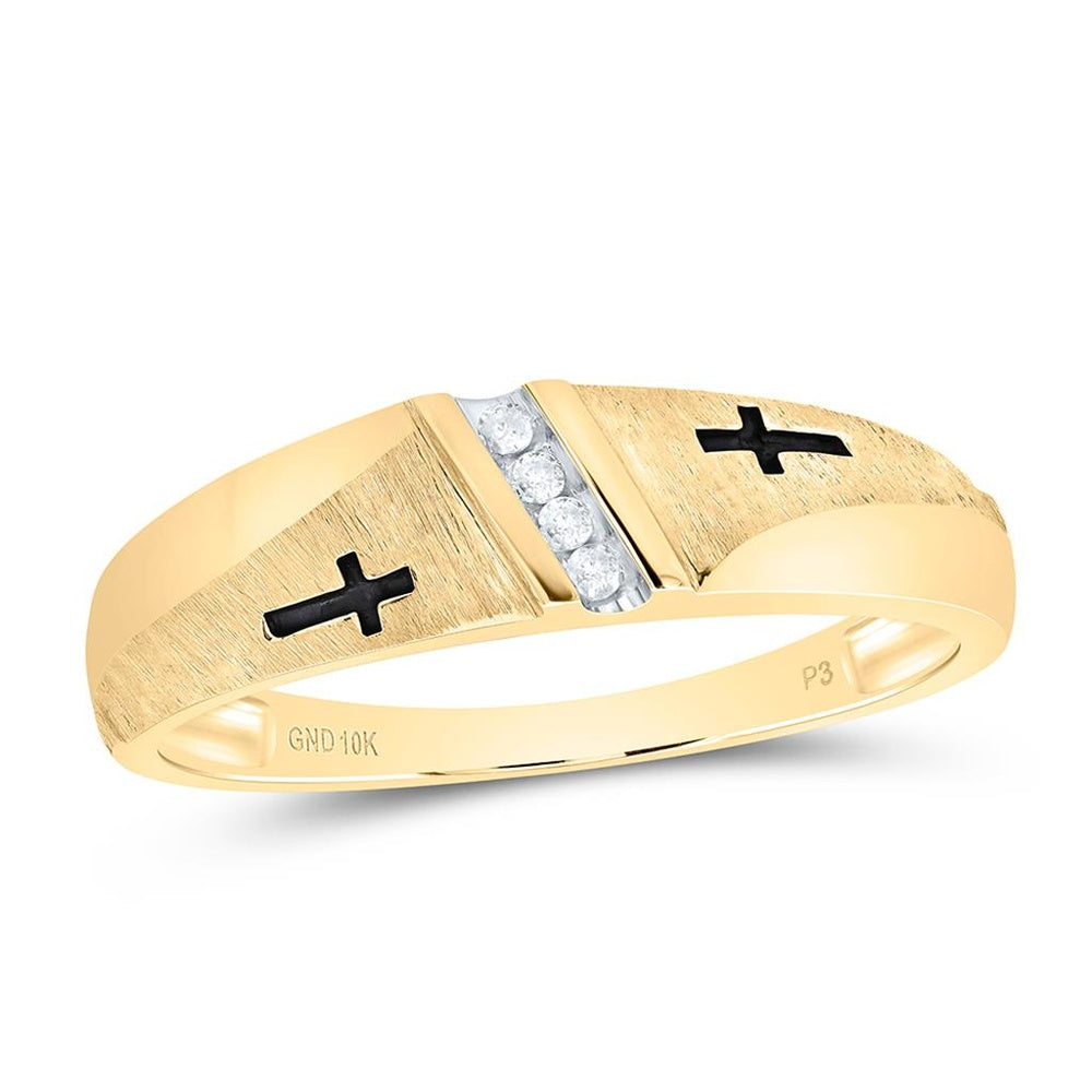 10K Yellow Gold Diamond Cross Ring - 1/20 Carat Total Diamond Weight