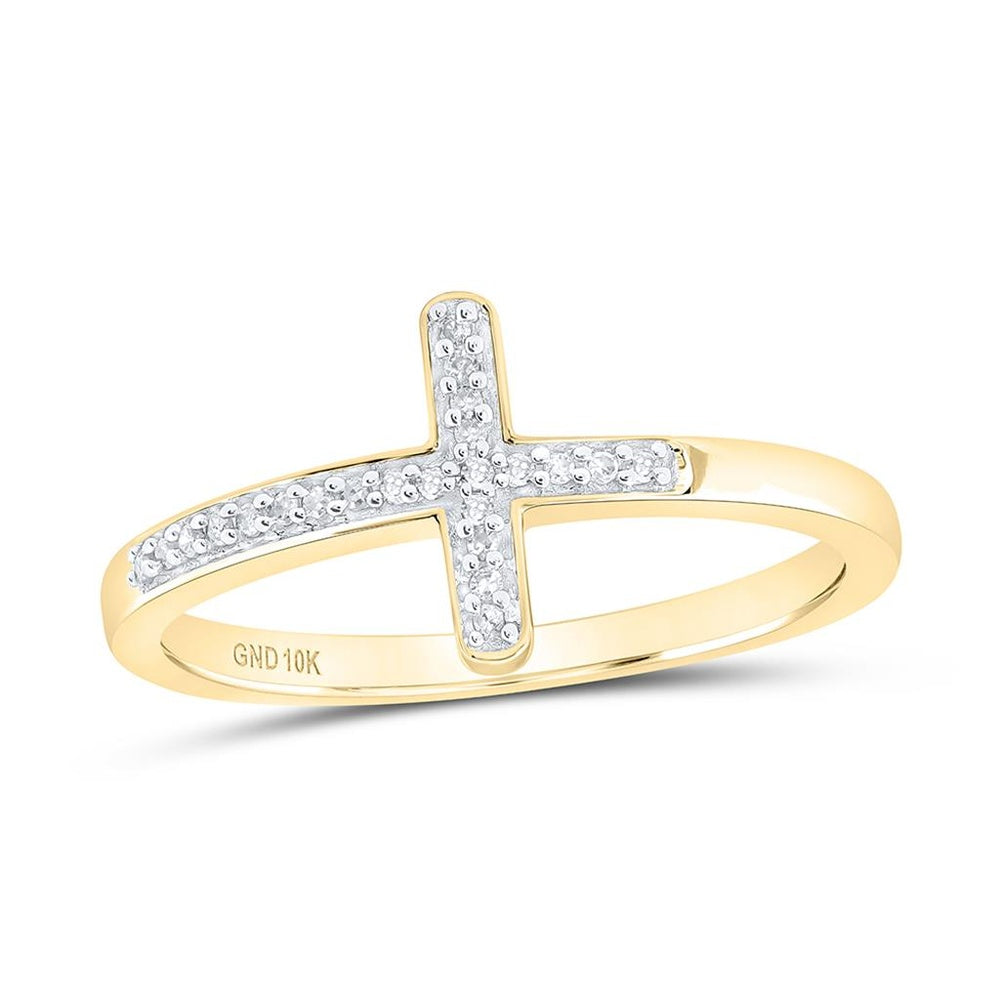10K Yellow Gold Diamond Cross Ring - 1/20 Carat Total Diamond Weight