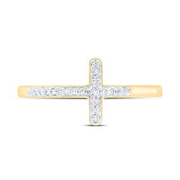 10K Yellow Gold Diamond Cross Ring - 1/20 Carat Total Diamond Weight