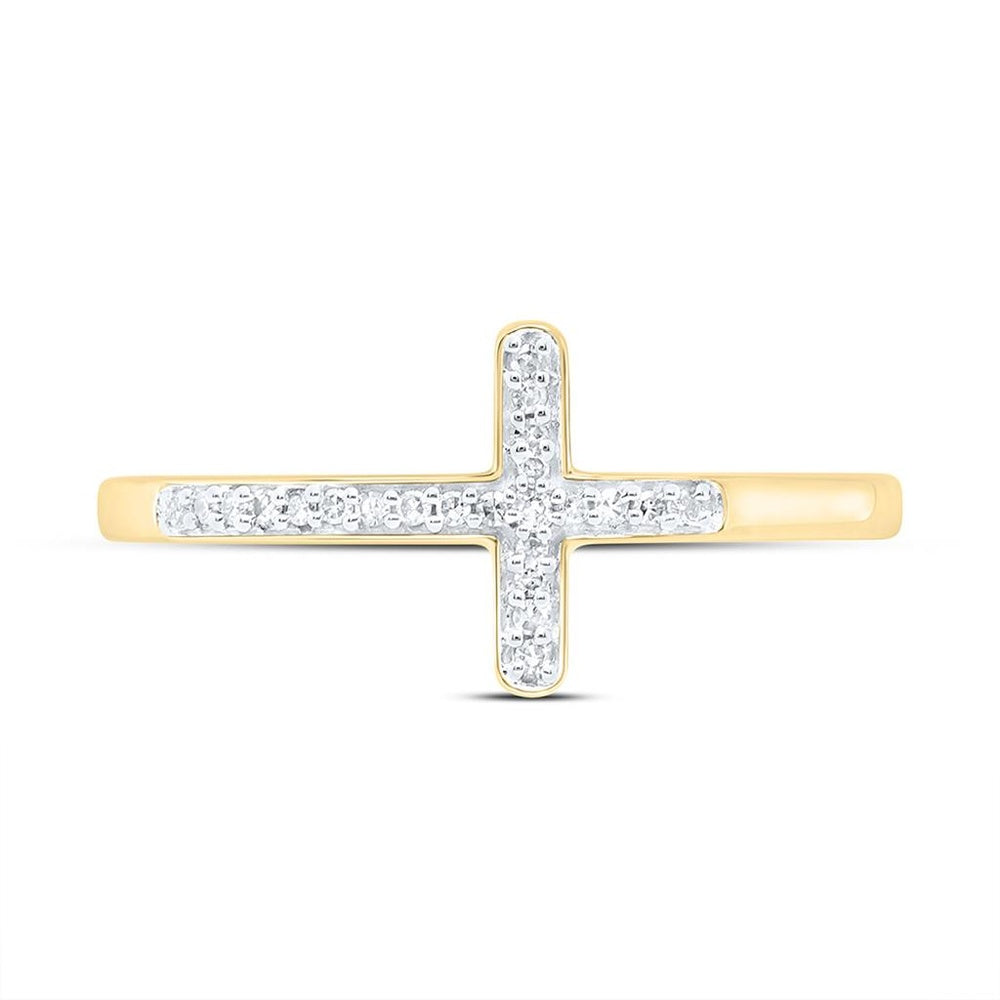 10K Yellow Gold Diamond Cross Ring - 1/20 Carat Total Diamond Weight