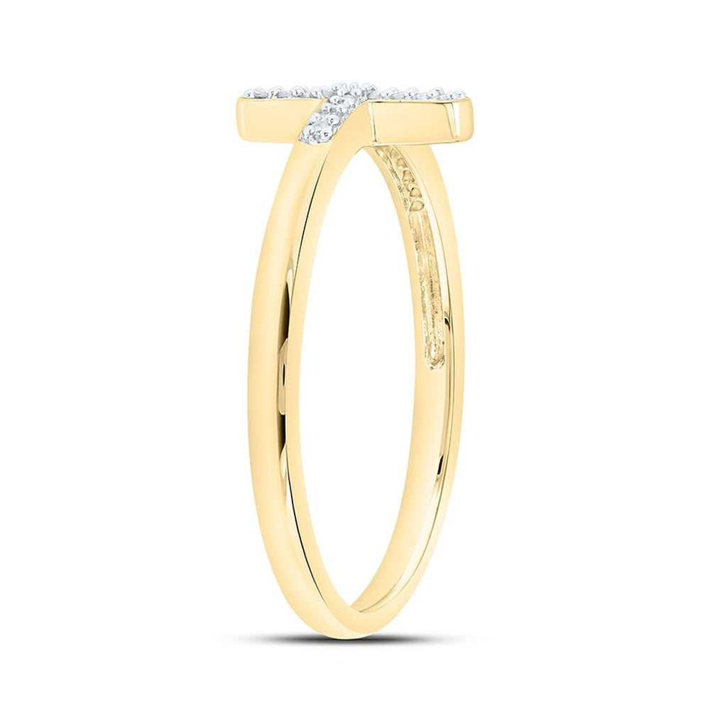10K Yellow Gold Diamond Cross Ring - 1/20 Carat Total Diamond Weight