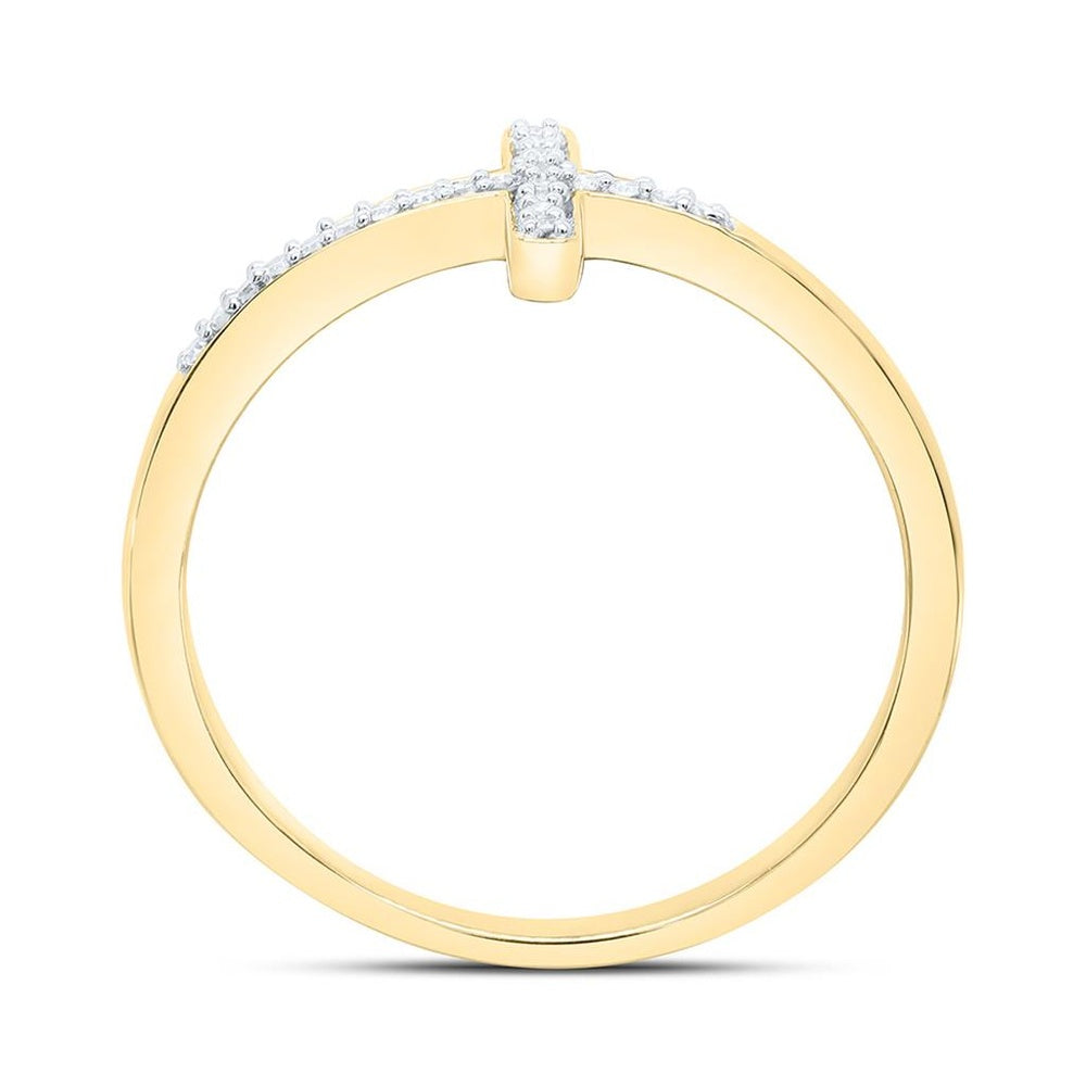 10K Yellow Gold Diamond Cross Ring - 1/20 Carat Total Diamond Weight