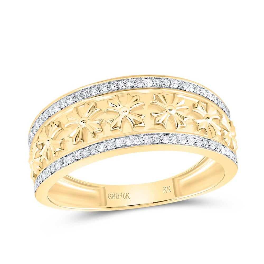 10K Yellow Gold Diamond Cross Ring - 1/4 Carat Total Diamond Weight