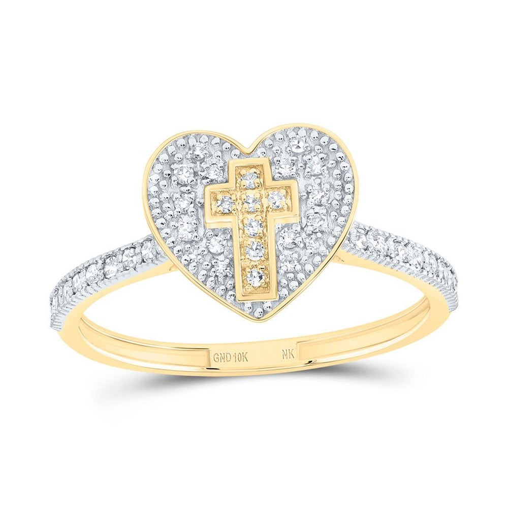 10K Yellow Gold Diamond Cross Ring - 1/5 Carat Total Diamond Weight