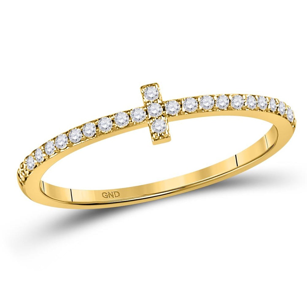 10K Yellow Gold Diamond Cross Ring - 1/6 Carat Total Diamond Weight