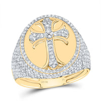 10K Yellow Gold Diamond Cross Ring - 1 7/8 Carat Total Diamond Weight