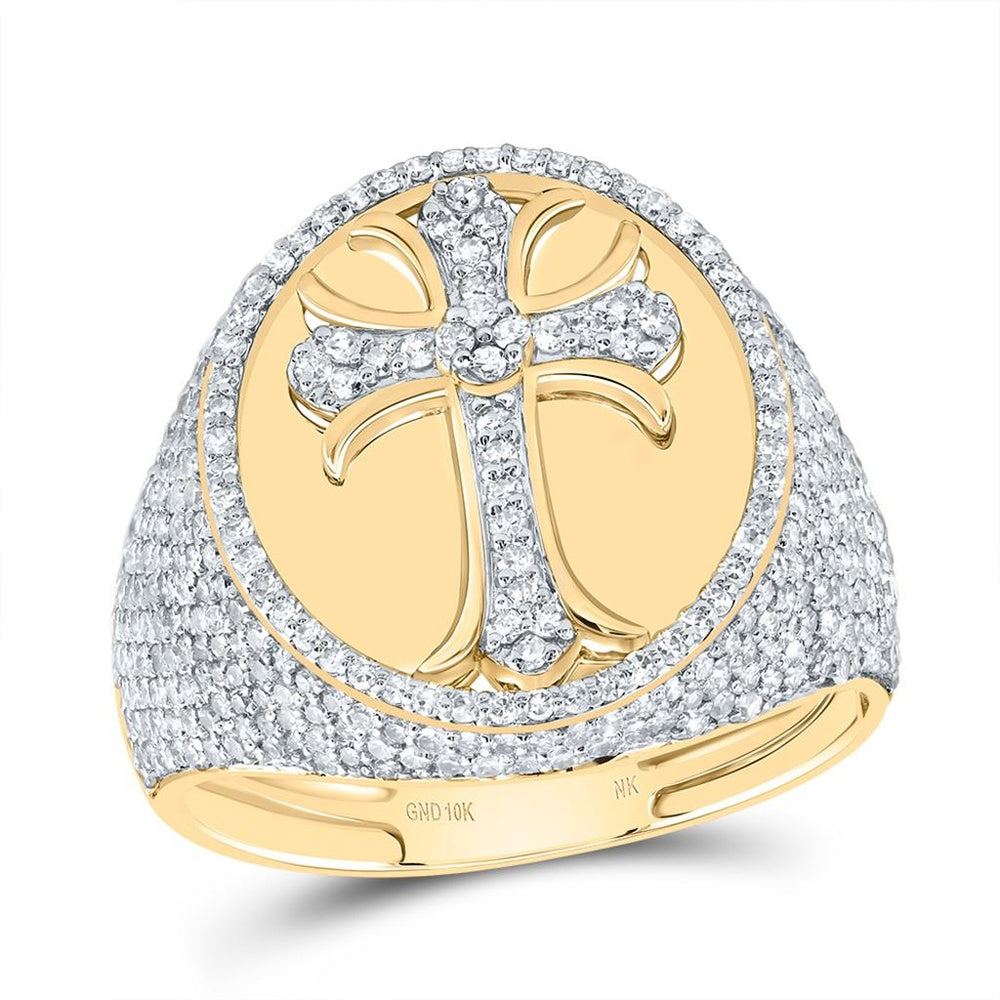 10K Yellow Gold Diamond Cross Ring - 1 7/8 Carat Total Diamond Weight