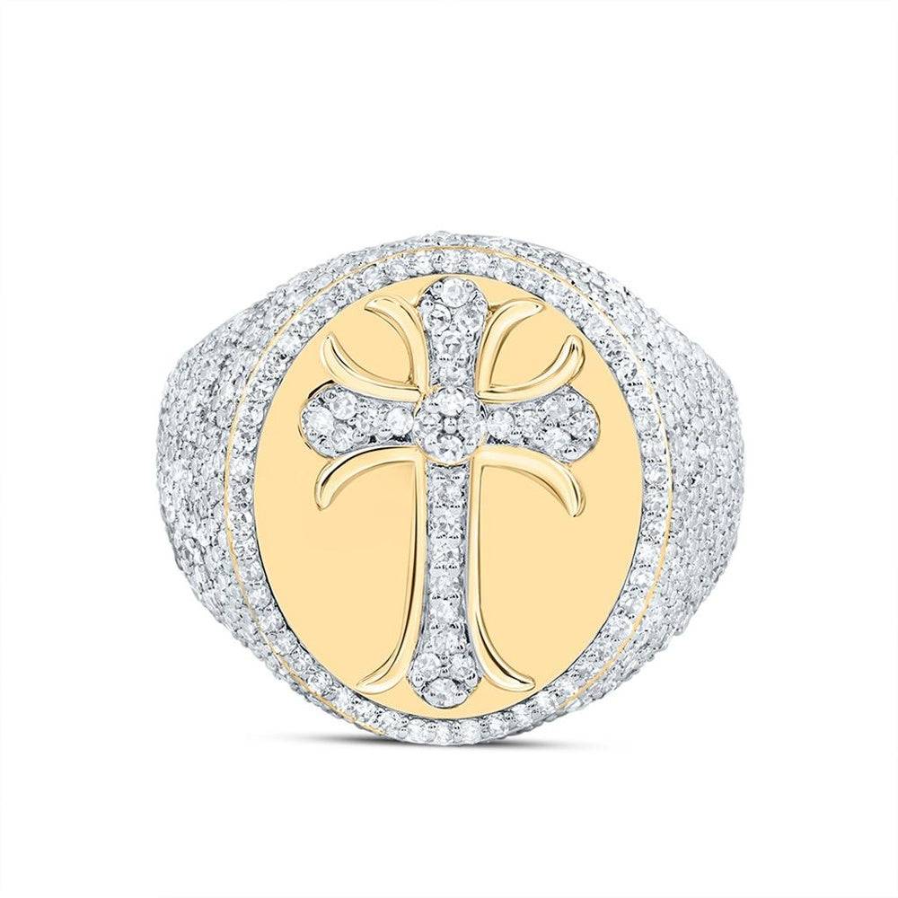 10K Yellow Gold Diamond Cross Ring - 1 7/8 Carat Total Diamond Weight