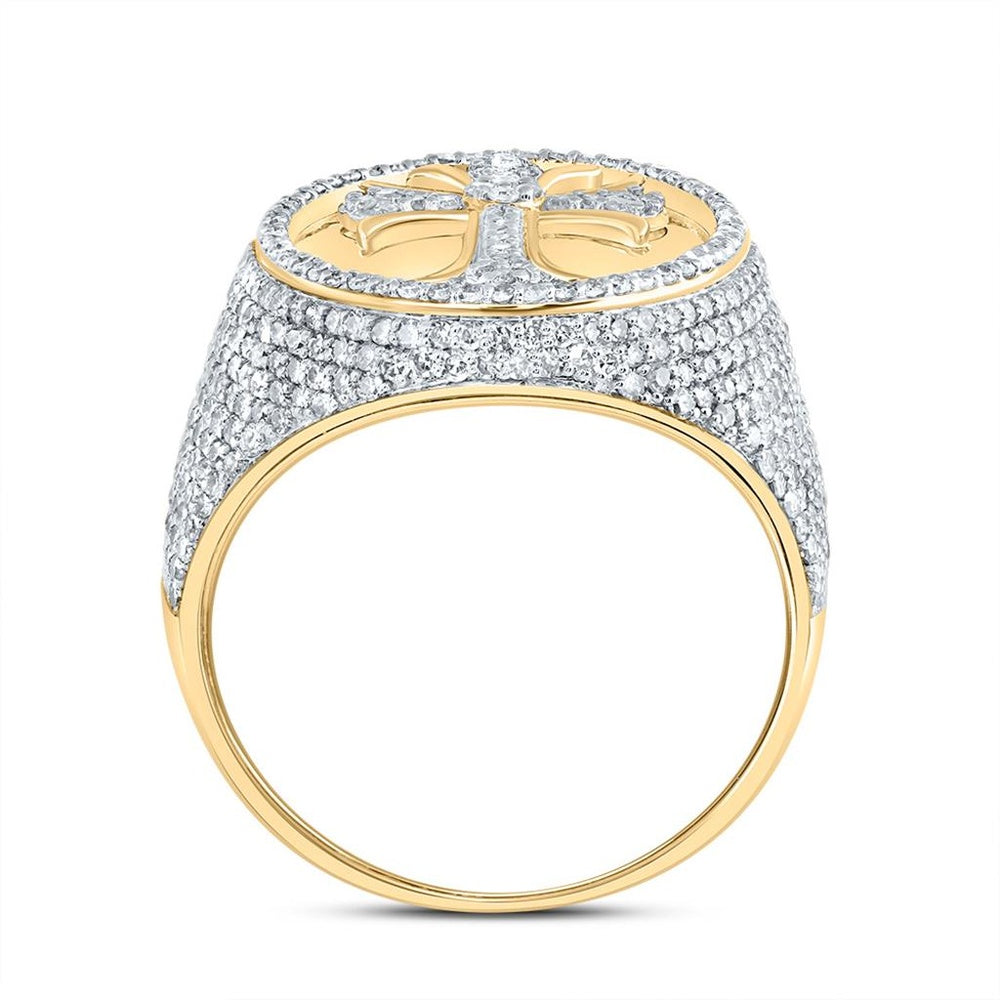 10K Yellow Gold Diamond Cross Ring - 1 7/8 Carat Total Diamond Weight