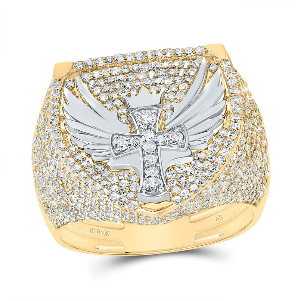 10K Yellow Gold Diamond Cross Ring - 2 1/5 Carat Total Diamond Weight